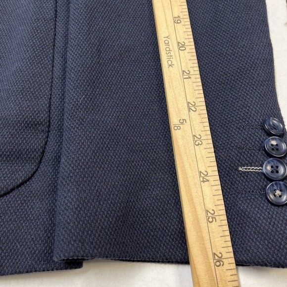 Steel & Jelly Blazer Mens 46 Navy Blue Textured Jacket Structured Office Career - Picture 7 of 14